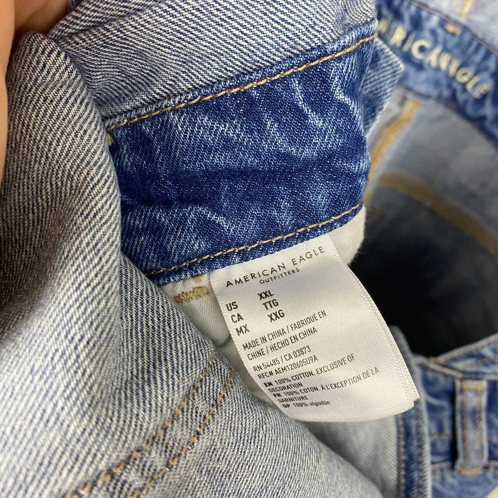 American Eagle 2022 Plus Size Blue Denim Distressed 90s Boyfriend Overalls XXL - Picture 4 of 5